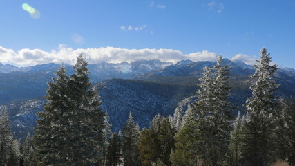 Scenic winter view of mountain range 