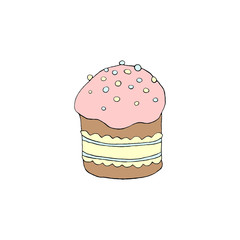 Color Easter cake or sweet bread or Paska. Simple hand drawn illustration. Traditional orthodox food in cartoon style