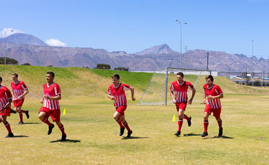 Soccer players training