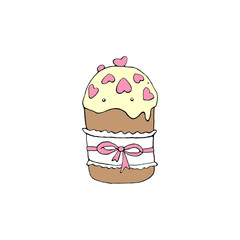 Color Easter cake or sweet bread or Paska. Simple hand drawn illustration. Traditional orthodox food in cartoon style