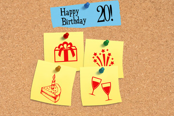 Pinnwand und Glückwunsch zum 20 Geburtstag