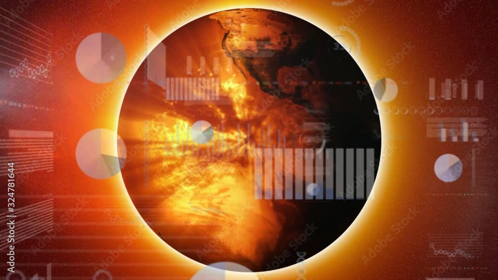 Poster animation of data processing and red globe
