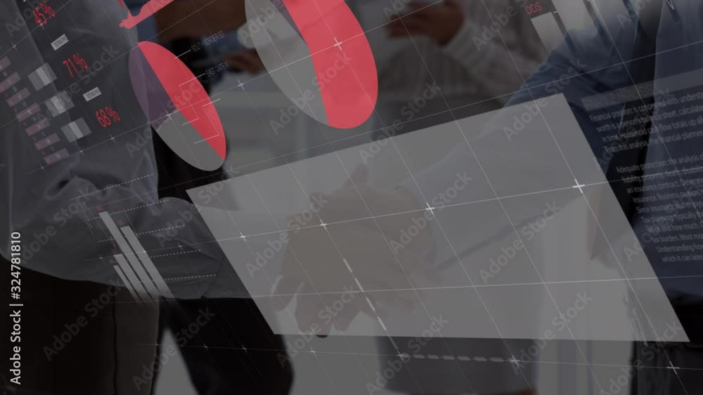 Poster Animation of data processing with handshake in background