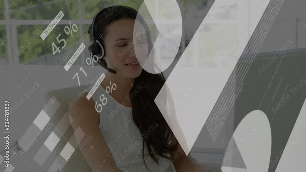 Poster animation of data processing with woman in background