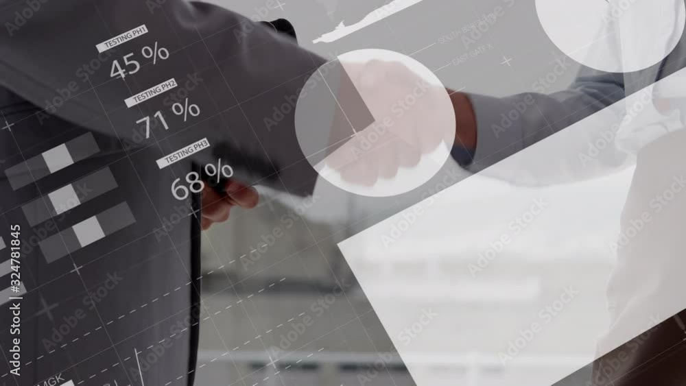 Poster animation of data processing with handshake in background