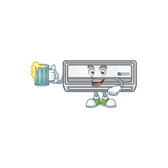 Smiley air conditioner mascot design holding a glass of beer