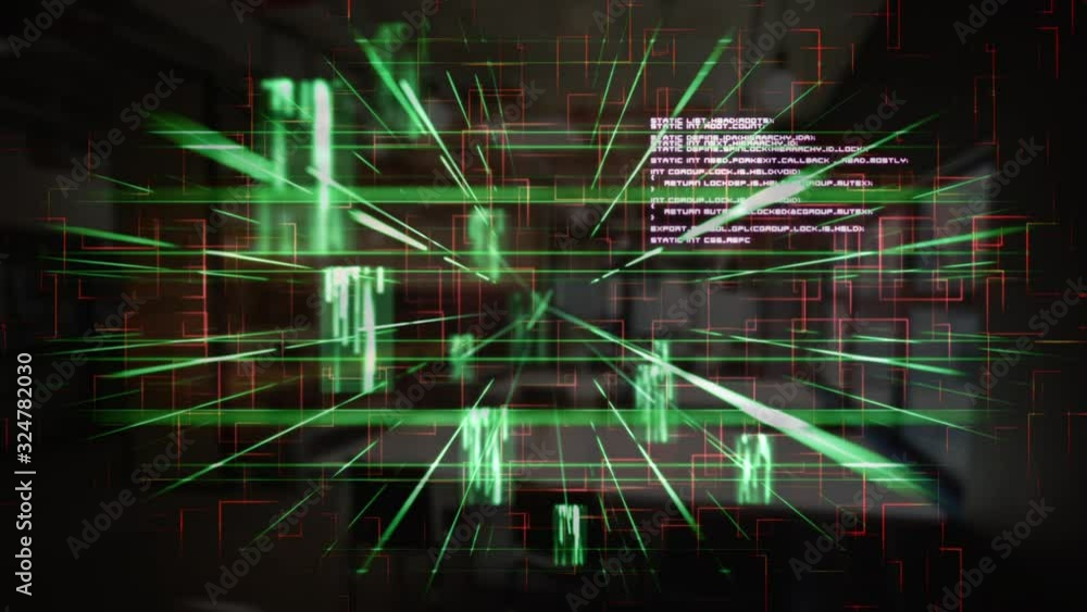 Poster animation of data processing and green elements moving
