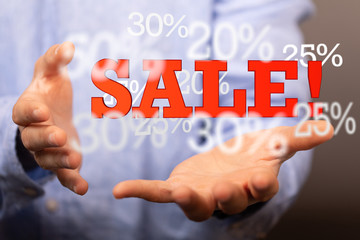 percent shopping digital in hand 3d.