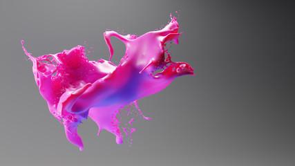 3d pink fluid liquid paint splash frozen in time against gray background - 324782223