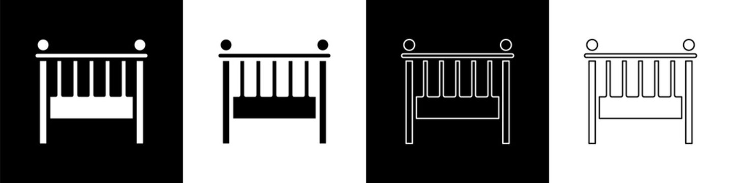 recommend clip art: Set Baby crib cradle bed icon isolated on black and white background. Vector Illustration