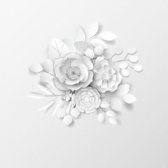 Paper art flowers on white. 