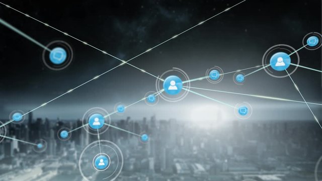 Connectors moving on cityscape background