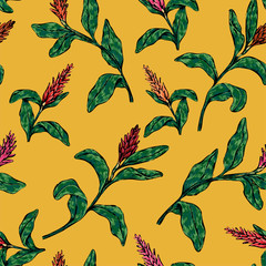 Vintage floral vector seamless pattern. Sketches of tropical Ginger flowers. Hand drawn exotic plants background. Colored bright botanical wallpaper for textile, paper, prints, wrapping, fabric, card.