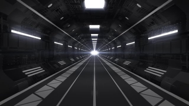 Flying through Futuristic Spaceship Tunnel Corridor Sci-Fi Concept - 4K Seamless Loop Motion Background Animation