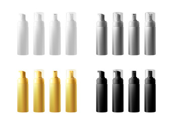 Set of realistic blank bottles with dispenser isolated on white background