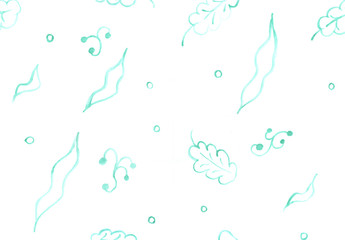 Blue ornament on a white background, seamless. Leaves and plants. Watercolor. Beautiful design illustration. Hand drawing modern