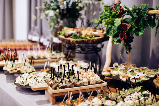 A variety of delicious appetizers, snacks on the table at a party