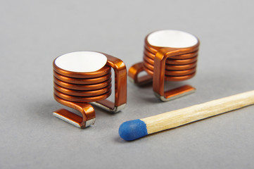 High power SMD coil isolated on the gray background