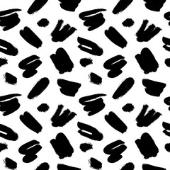 Brush strokes vector seamless pattern. Abstract ink background in memphis style.