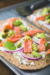 Whole grain tortilla with cream cheese and salmon