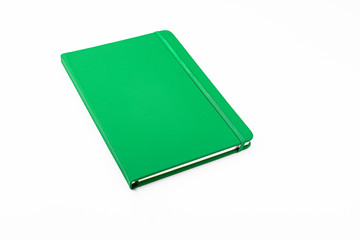 Closed green leather diary with trim and separator to make a mockup as a merchandising product