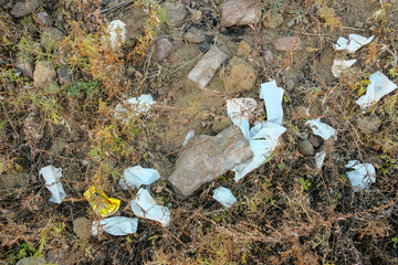 Environment pollution problem concept. Nature care. Littering garbage. Ecology concept. Environment pollution, waste problem, rubbish, trash.