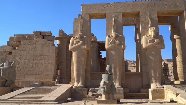 The Ramesseum is the memorial temple or mortuary temple of Pharaoh Ramesses II. It is located in the Theban necropolis in Upper Egypt, across the River Nile from the modern city of Luxor. Egypt.