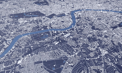 London city map 3D Rendering. Aerial satellite view.