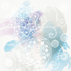 Light blue watercolor banner with white floral patterns for web design.