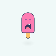 Pink Ice Cream Emoji Sticker. Cute Ice Cream cartoon character emoji icon.