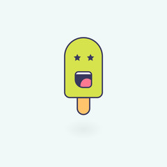 Funny Ice Cream Sticker. Cute Ice Cream cartoon character emoji icon.