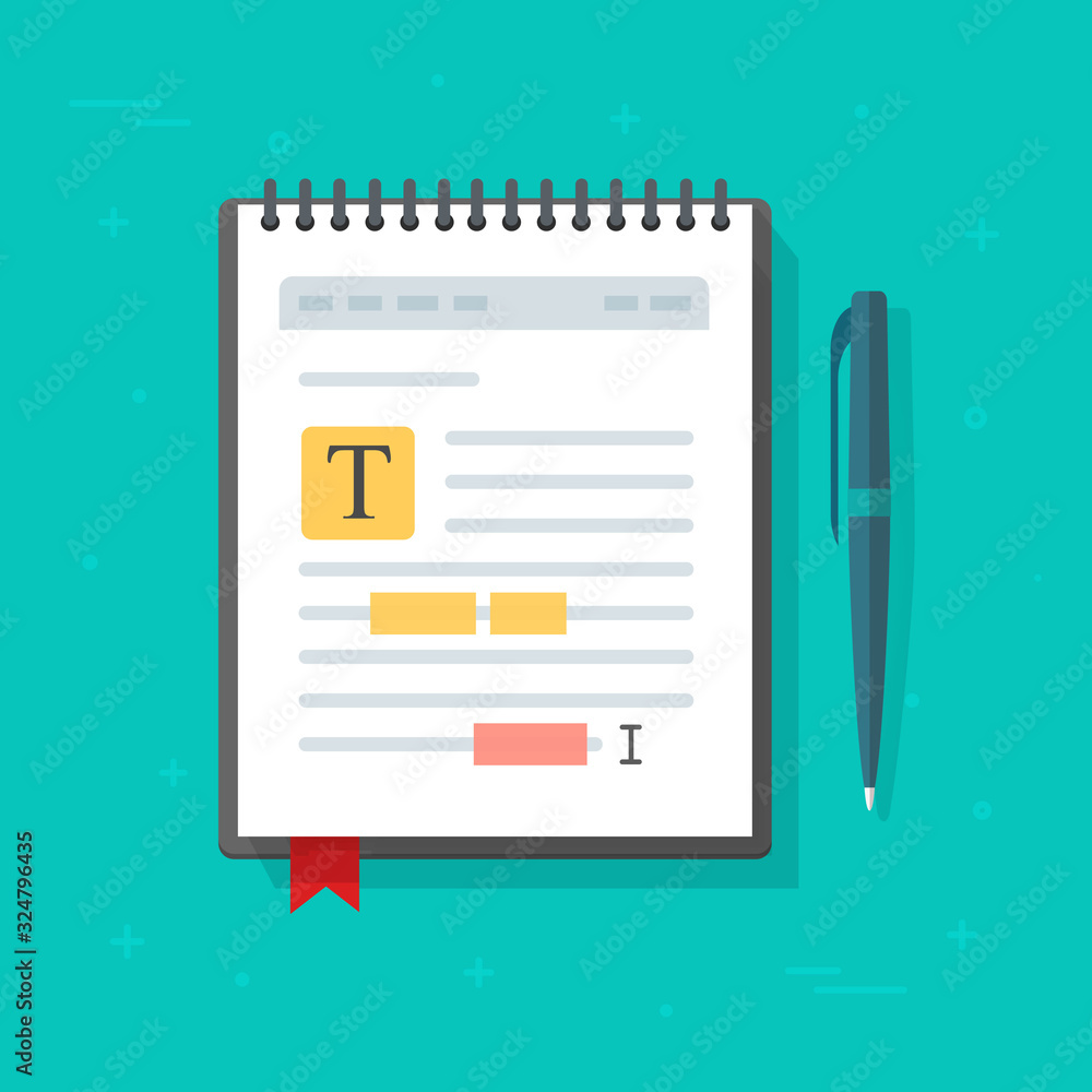 Aufkleber electronic note pad or note book with text file content editing vector icon, flat cartoon creating o