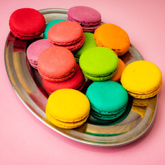 Fototapeta na wymiar Colorful macarons cakes. sweet food