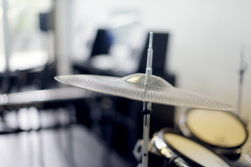 Detail of a drum kit in the professional studio