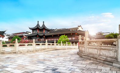 Fototapeta premium Ancient architectural landscape of Qinhuai River in Nanjing Fuzi Temple..
