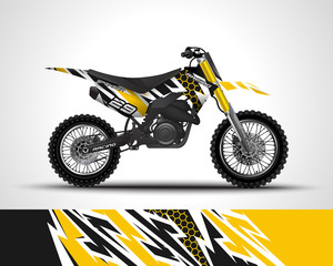 Racing motorcycle wrap decal and vinyl sticker design. Concept graphic abstract background for wrapping vehicles, motorsports, Sportbikes, motocross, supermoto and livery. Vector illustration.