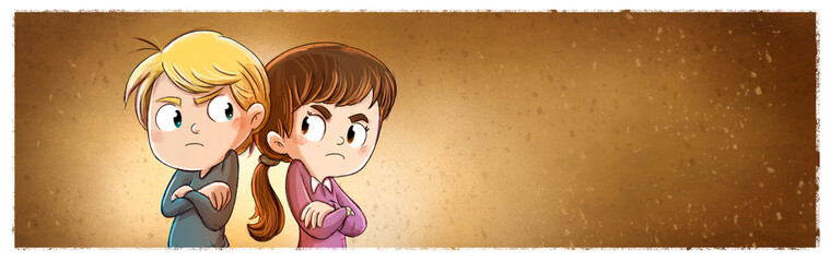 Angry children having a conflict with textured background