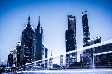 Fototapeta premium Velocity effect of Lujiazui city night in Shanghai..