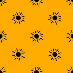 Yellow seamless pattern with hand drawn tribal sign of sun. Great for fabric, scrapbooking and textile. Vector