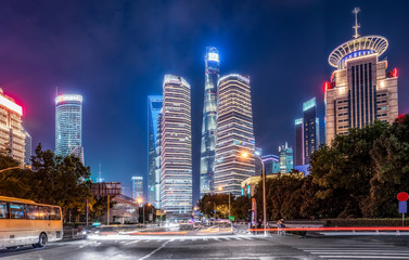 Fototapeta na wymiar Velocity effect of Lujiazui city night in Shanghai..