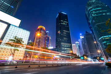 Fototapeta premium Velocity effect of Lujiazui city night in Shanghai..