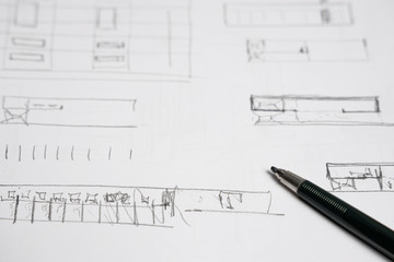 Architecture plan sketches with mechanical pencil