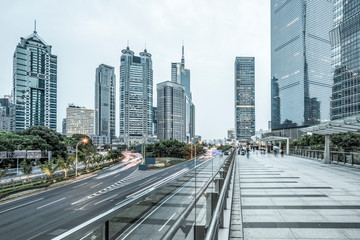 Fototapeta na wymiar Road Street Shanghai Lujiazui Financial District building office building..