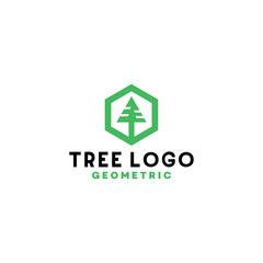 Tree logo design vector template with Hexagon Line Symbol Concept style.