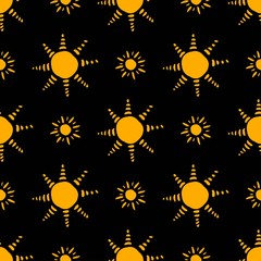 Sun abstract pattern. Black yellow background. Abstract floral pattern. Great for fabric, scrapbooking and textile.