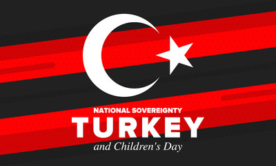 National Sovereignty and Children’s Day in Turkey. National holiday, celebrated annual in April 23. Turkish flag. Patriotic sign and elements. Poster, card, banner and background. Vector illustration