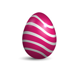 Easter egg pink with white waves. Clipart for decorating postcards, vector isolated image on a white background. Realistic 3d chicken egg.