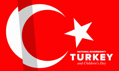 National Sovereignty and Children’s Day in Turkey. National holiday, celebrated annual in April 23. Turkish flag. Patriotic sign and elements. Poster, card, banner and background. Vector illustration