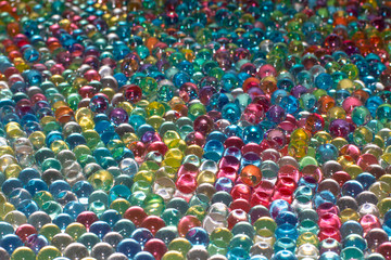 Bright background of colorful balloons with blur into the distance