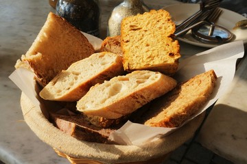 Basket of sliced baguette bread